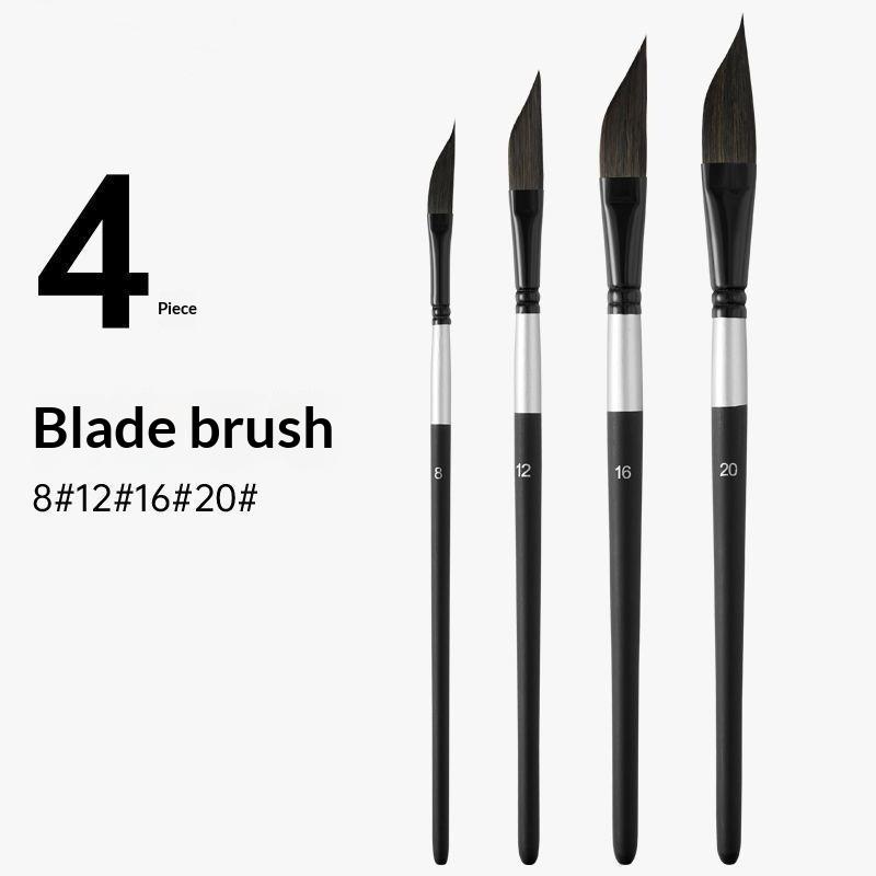 1/4Pcs Hand-Painted Art Drawing Brush Pull Wire Paint Brush Gouache Nylon Hair Knife-Shaped Watercolor Pens Water Painting Pen
