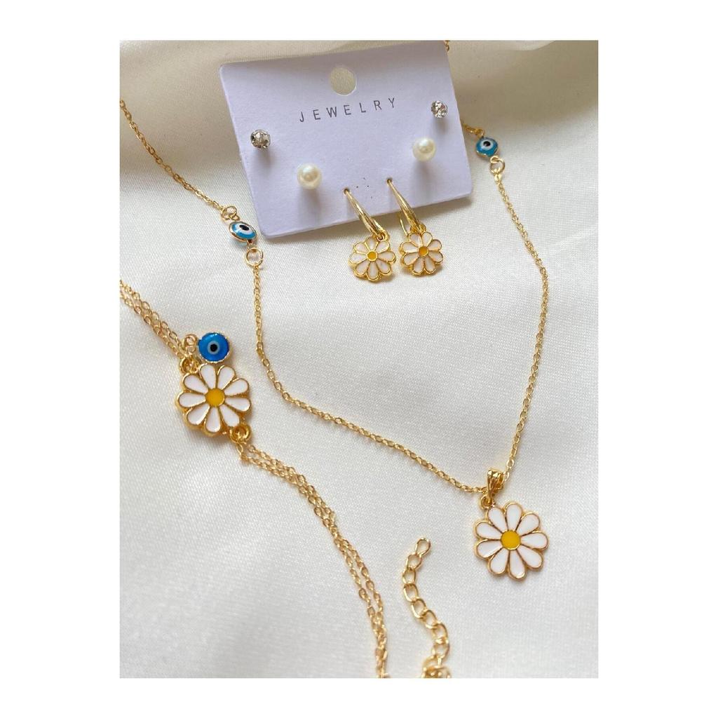 Daisy Hoop zlaté náušnice, Daisy zlatý náhrdelník a Daisy Řetízkový náramek