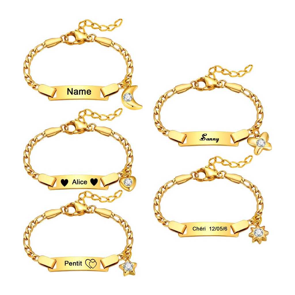 Personalized ID Name Heart Bracelet for Little Boy Girls, Custom Jewelry Free Engrave
