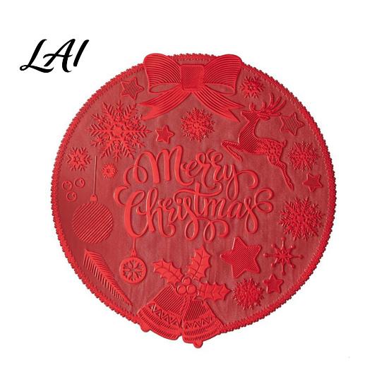 Holiday Dining Table Decor Round Christmas Placemat 15 Inch Waterproof Place Mat Heat Theme Resistant PVC Mat for Party Festive Setting Accessories