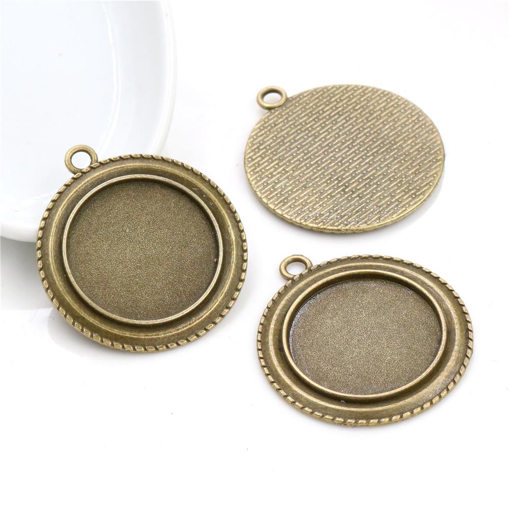 New Fashion 5pcs 25mm Inner Size Black Antique Silver Plated Bronze Flower Simple Style Cabochon Base Setting Charms Pendant