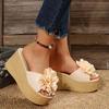 Aphixta Green Baby Pink New 3.54 Inch Hight Wedge Heels Appliques Flowers Platform Slides Women