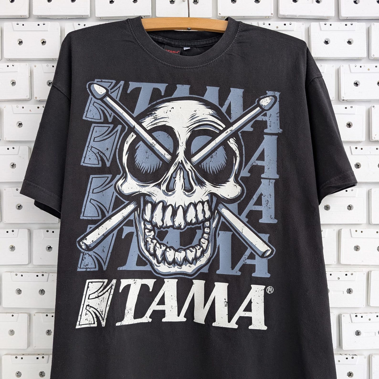 Vintage 00s TAMA Drums T shirt Skull Drumsticks Graphic Drummer Tee Size XL 3XL