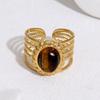 Metal Finger Open Rings Gold Color Geometric Rings Vintage Tiger Eye Stone Ring  Women
