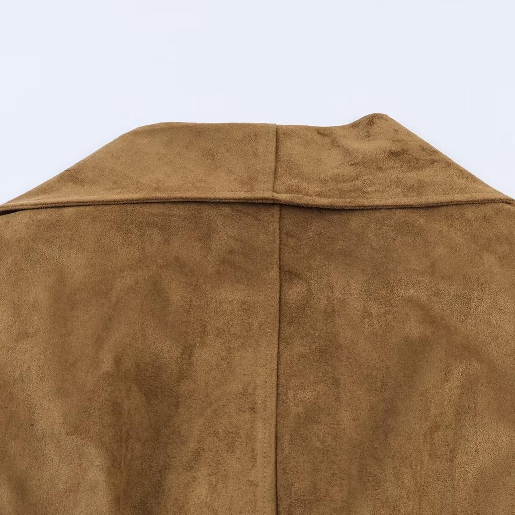 Frühling 2026 neue europäische und amerikanische grenzüberschreitende Damenbekleidung Streetwear Wildleder-Textur-Effekt Wickelmantel w021 82919