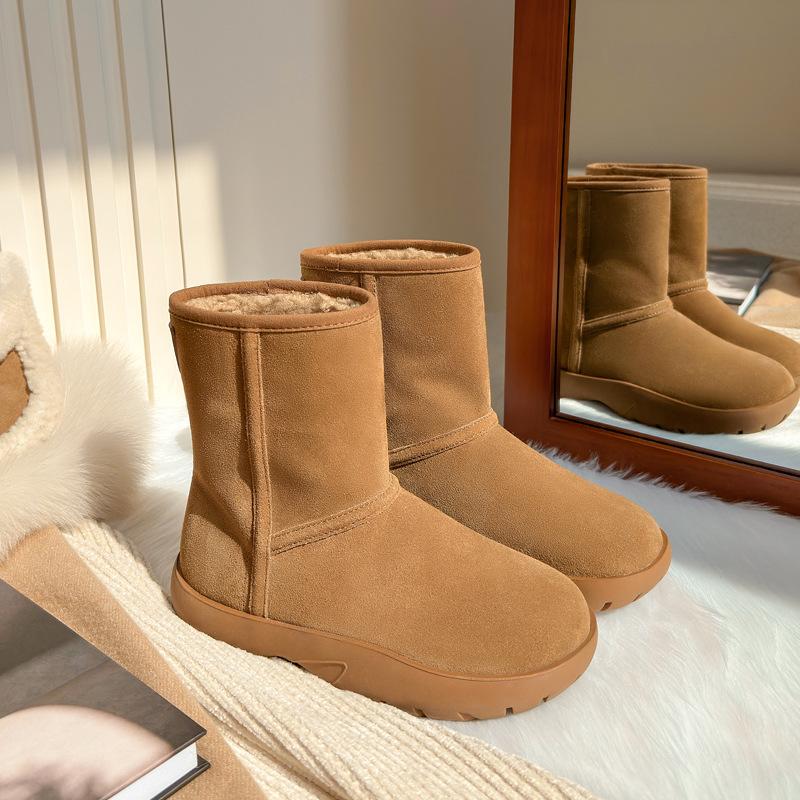 Winter Kuhfellwolle warm kurze Schneestiefel Damen verdicktes Samt rutschfestes Leder Baumwolle kurze Stiefel