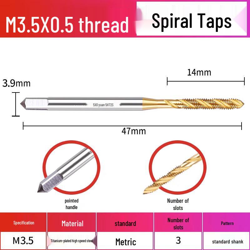 

Jun Ding Ying M3.5x0.6 Titanium Coated Spiral Tap Drill