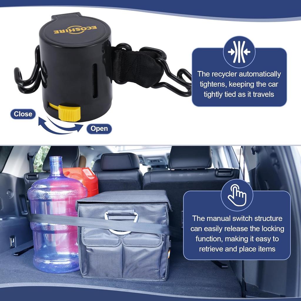 Cargo Straps For Car Trunk – Self-Retracting Tie-Down Straps – 2-Point Ratchet Tie-Down Straps With Hooks – Heavy-Duty Car Straps For Cargo