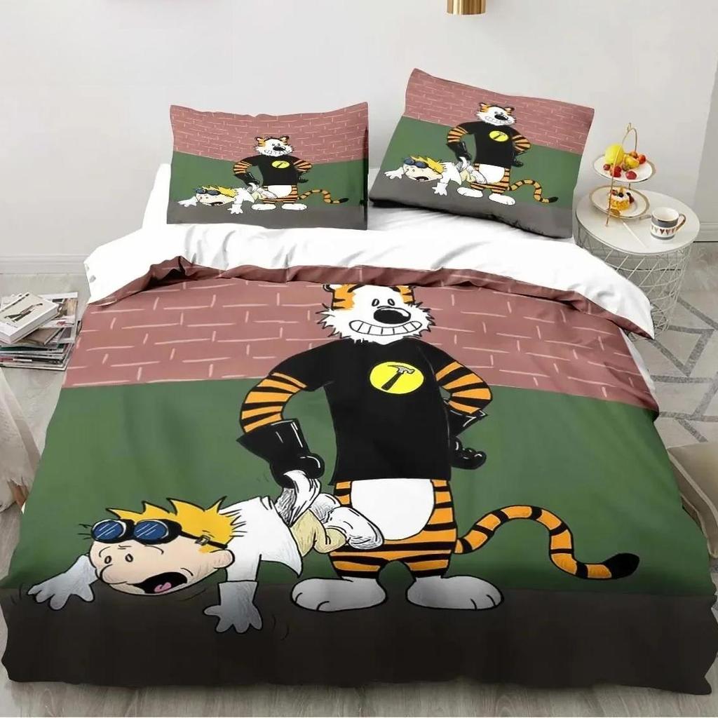 Cartoon Bedding Set C-Calvin&Hobbes 3D Printed Duvet Cover Set Soft Single Twin Double Queen King Size for Kids Child Gift Comic