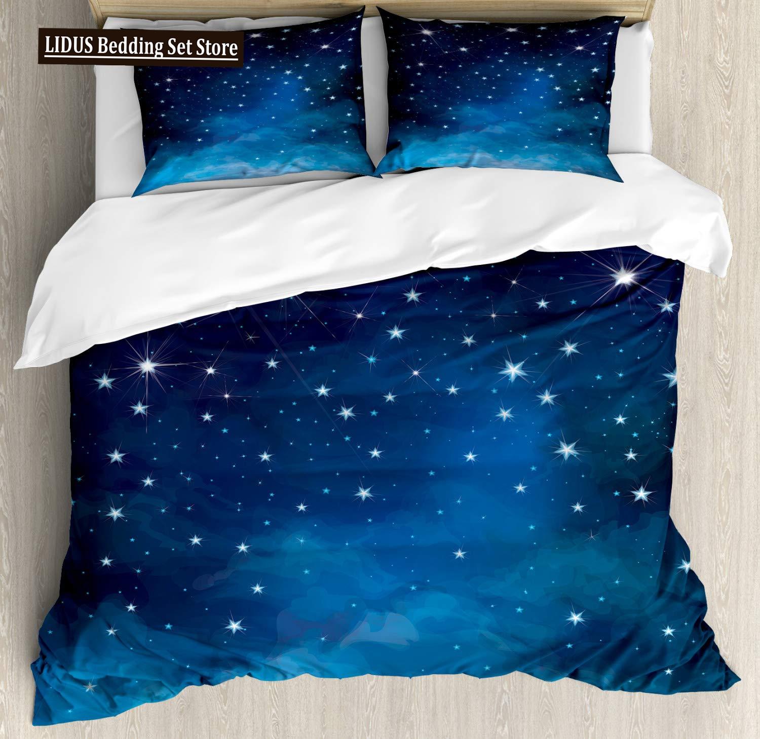 

Starry Sky Duvet Cover Galaxy Print Glitter Polyester Bedding Set Outer Space Theme For Bedroom Decor EU single(135x200cm)