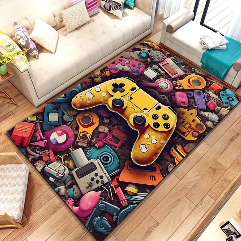 3D 80er Jahre Gamer Controller Bereichsteppich Groß, Teppich für Wohnzimmer Schlafzimmer Küchendekoration, Kinder Spiel Spiel Rutschfeste Bodenmatte