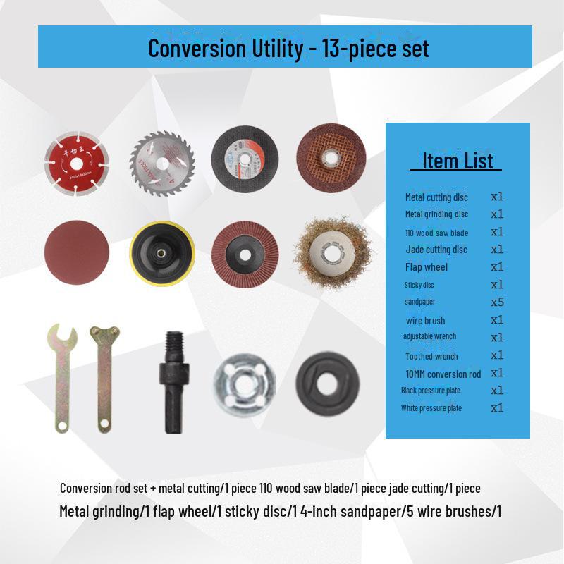 Angle Grinder Conversion Set: Cutting, Polishing, and Grinding Accessories