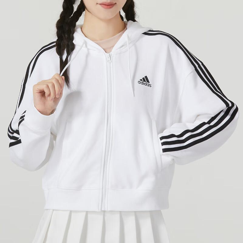Adidas Three-Stripe Hooded Sports Jacket Women Jackets White IK8387