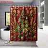 1pc red Christmas tree print waterproof shower curtain partition privacy hanging curtain, with 12 hooks, easy to install