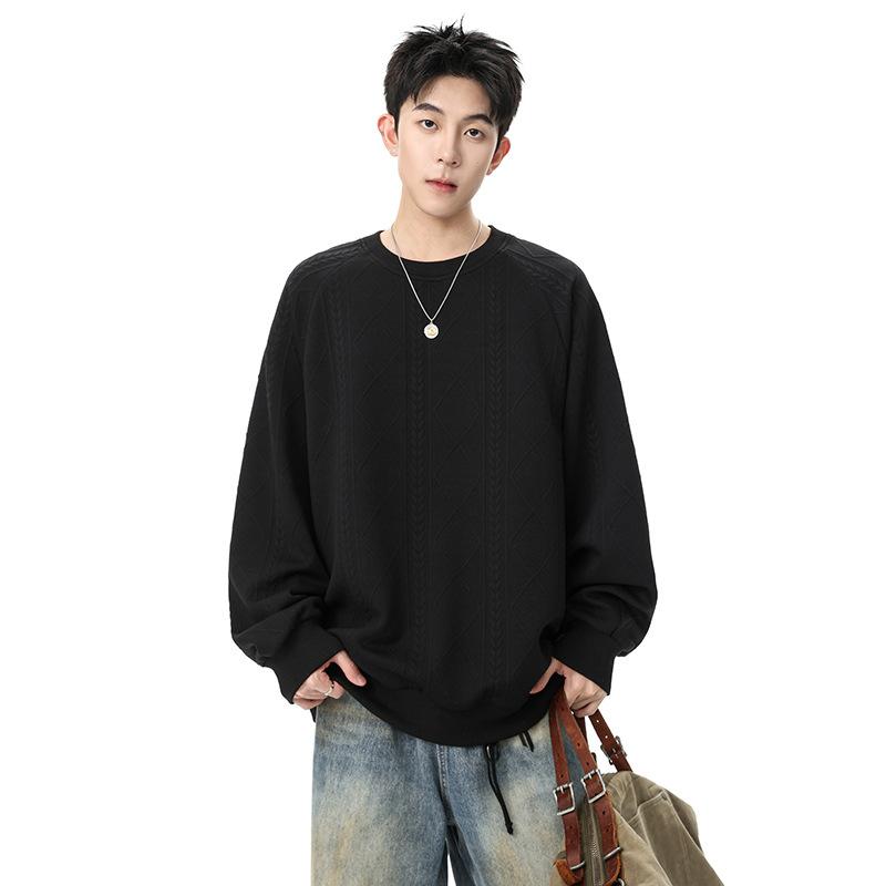 

Men s Cream Cable Knit Diamond Pattern Crewneck Sweatshirt - Oversized Casual Streetwear Pullover Top M чёрный