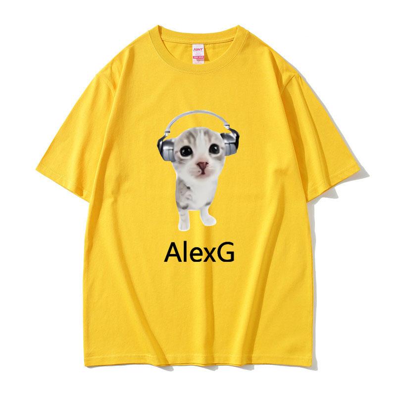 2025 Summer Singer Alex G Tshirt Cute Funny Cat with Headphones Meme Graphic Print Men Women 100% Pure Cotton Printed T-shirt