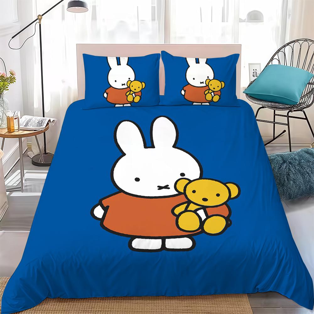 M-Miffy Cartoon Duvet Cover Set Home Style Bedding Soft Laundry Cotton Bed 3 Piece Set Student Dormitory Gift