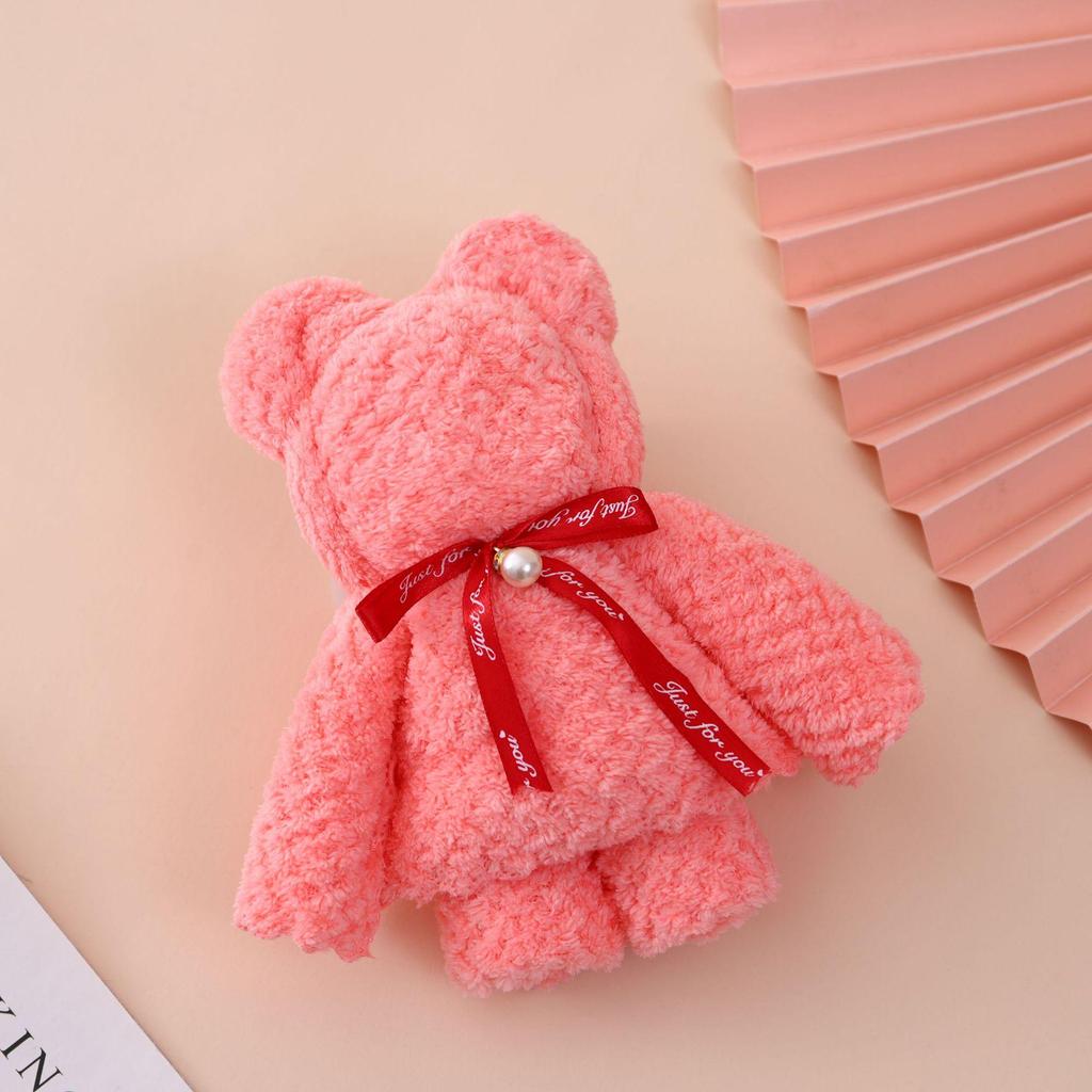 Coral Fleece Bear Towel with Pineapple Grid Pattern - Wedding Souvenir & Logo Gift