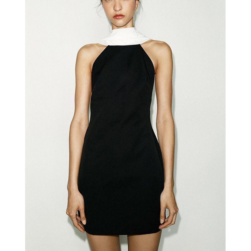 Summer New Women clothes French style Design Contrast Color Patchwork Sleeveless round Neck Short Dress 3067339