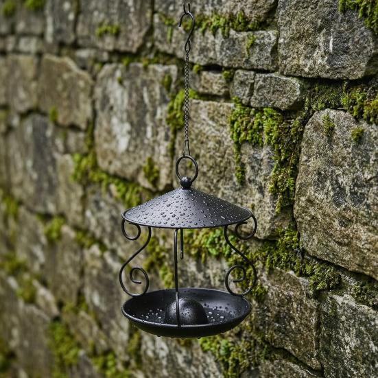 Metal Bird Feeder with Weather Guard Outdoor Decorative Hanging Bird Feeder Tray for Yard Home Courtyard Balcony Windowsill Garden Decoration