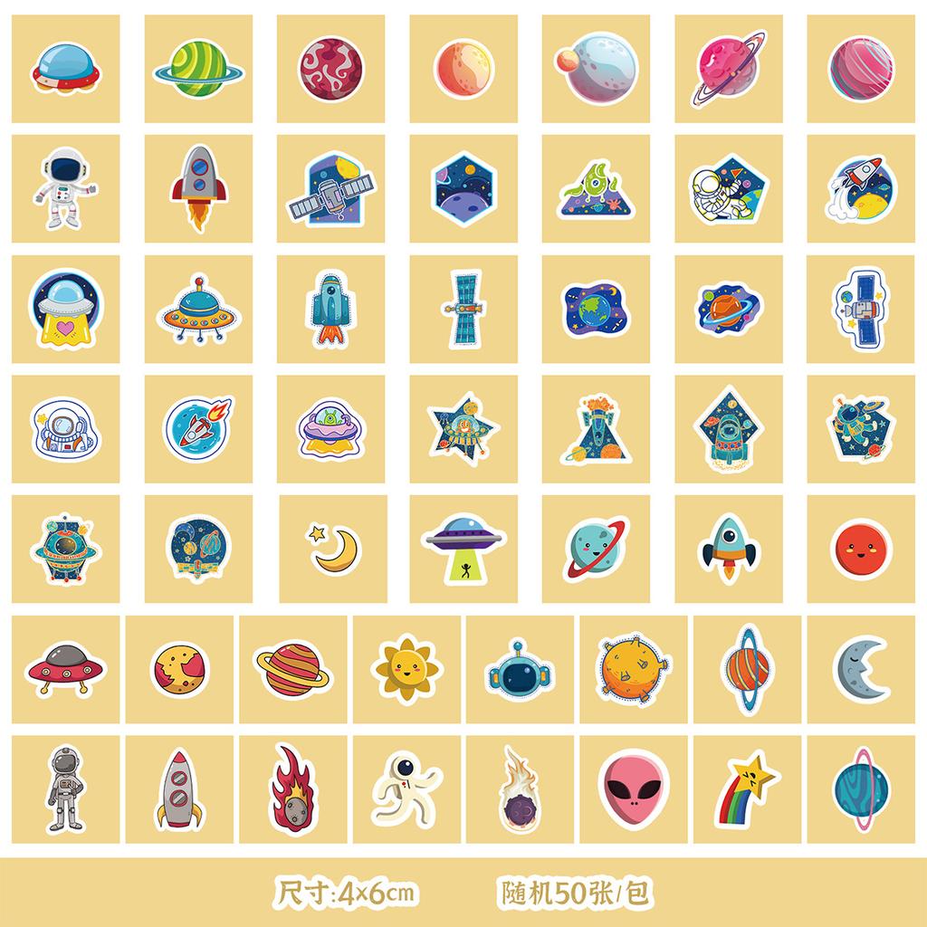 50/100 Cosmic Starry Sky Astronaut Stickers Mobile Water Cup Waterproof Decorative Stickers Children's Hand Account Stickers