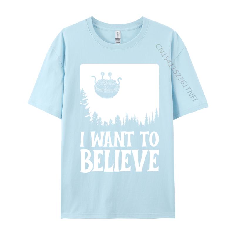 Flying Spaghetti Monster Fsm Pastafari I Want To Believe T Shirt 2024 New Fashion Hip Hop Cotton Fabric Men's T-Shirt Printing