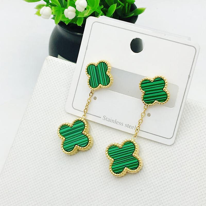 

Темпераментные классические серьги с четырьмя лепестками клевера, индивидуальные серьги из нержавеющей стали, серьги из титановой стали, женские серьги зелёный