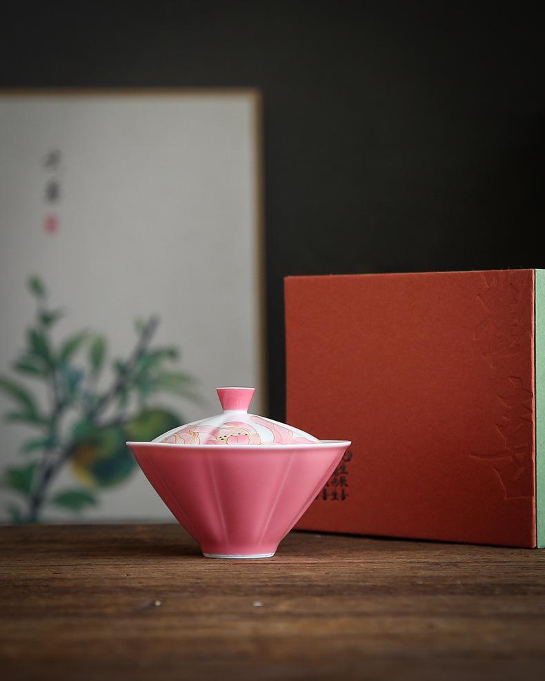 Handbemalter Hut Ercai Deckelschale Farbglasur Keramik Kung Fu Tee-Set Haushalts-Teeschale Chinesisches Tee-Set