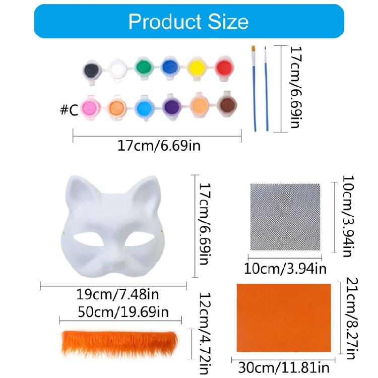 Animal Mask Set Unpainted Cats Mask Halloween Cosplay Mask Masquerade Mask Hand-Painted Foxes Mask with Furs