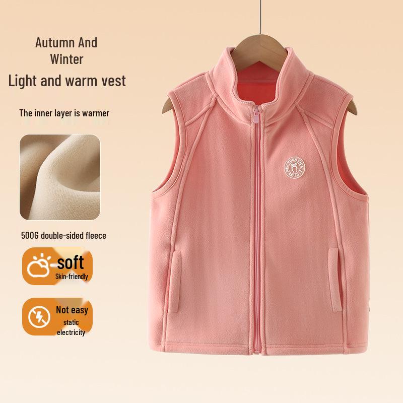 Children's Fleece Vest 2025: Boys' & Girls' Thickened Zipper Sleeveless Jacket for Autumn/Winter