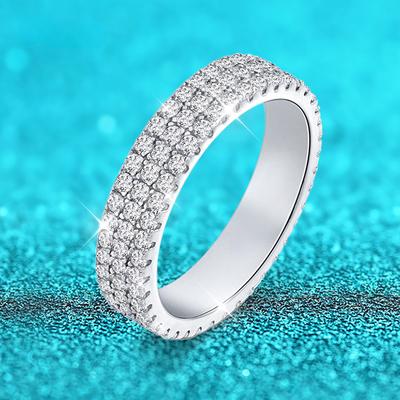 Inele de lux Moissanite de 1,5 mm placate cu 18k pentru femei Inel de nuntă stivuit cu 3 halo 100% argint S925 5mm