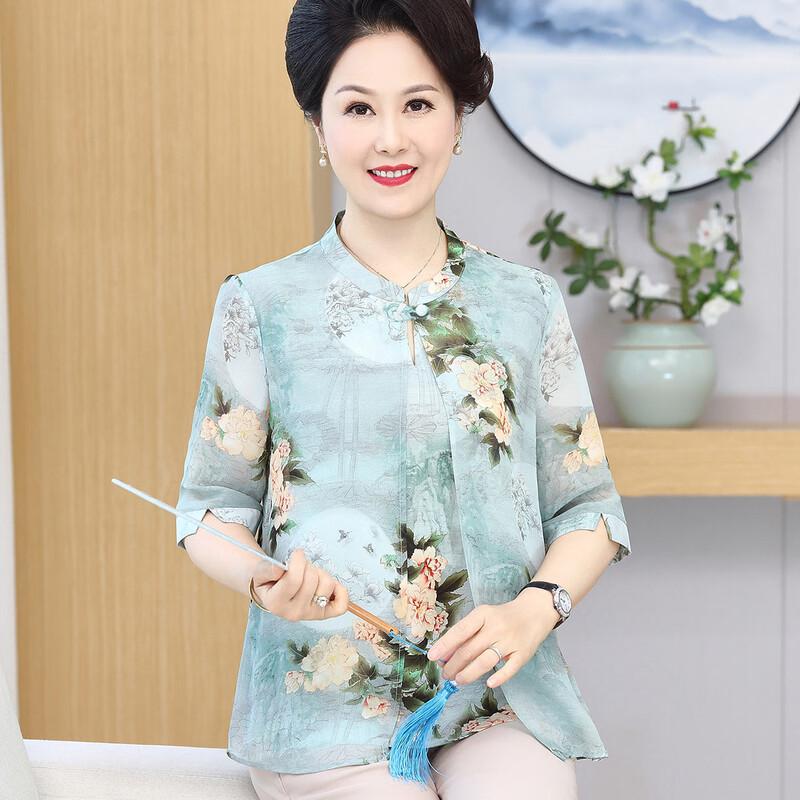 

Ю Чжаолинь Летняя блузка из шифона с эффектом двухслойности для женщин среднего возраста 3XL