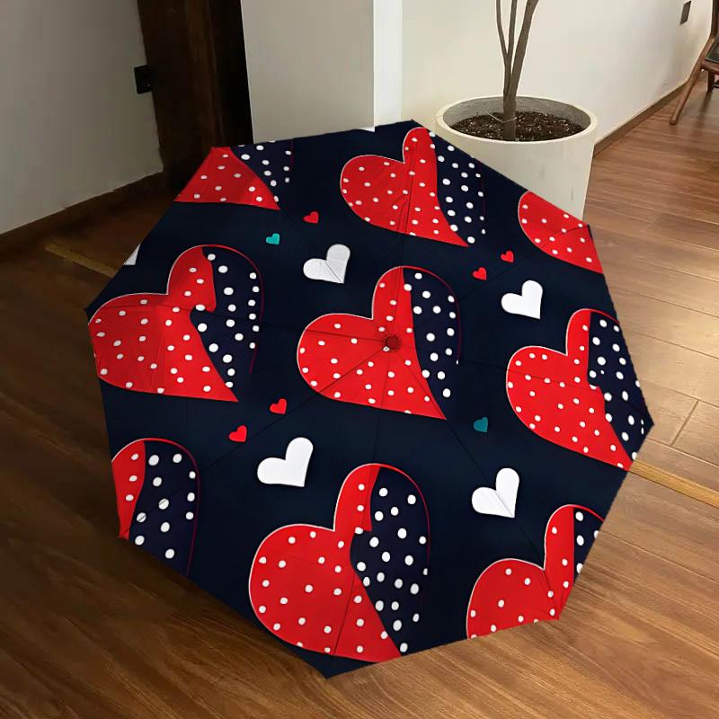 

1pc Red Heart Pattern Automatic Folding Umbrella, Portable Collapsible Design, 8-Rib Iron Frame, Outdoor Accessory yy250905089