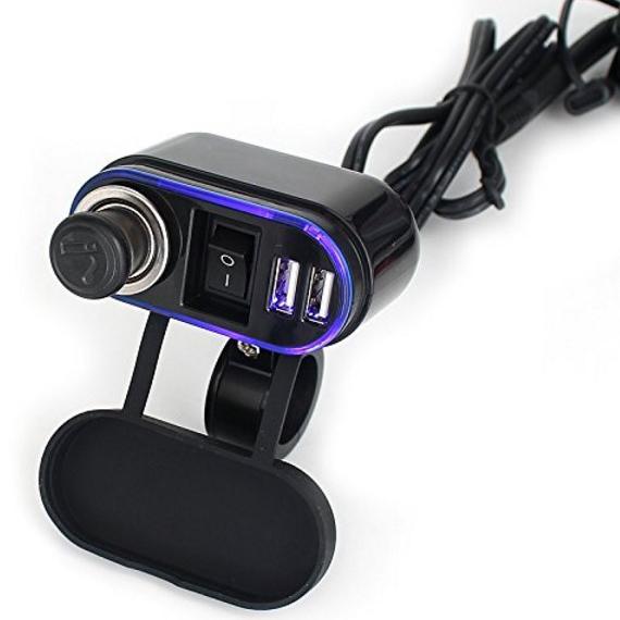 Motorcycle cigarette lighter female seat + dual USB charging interface + switch