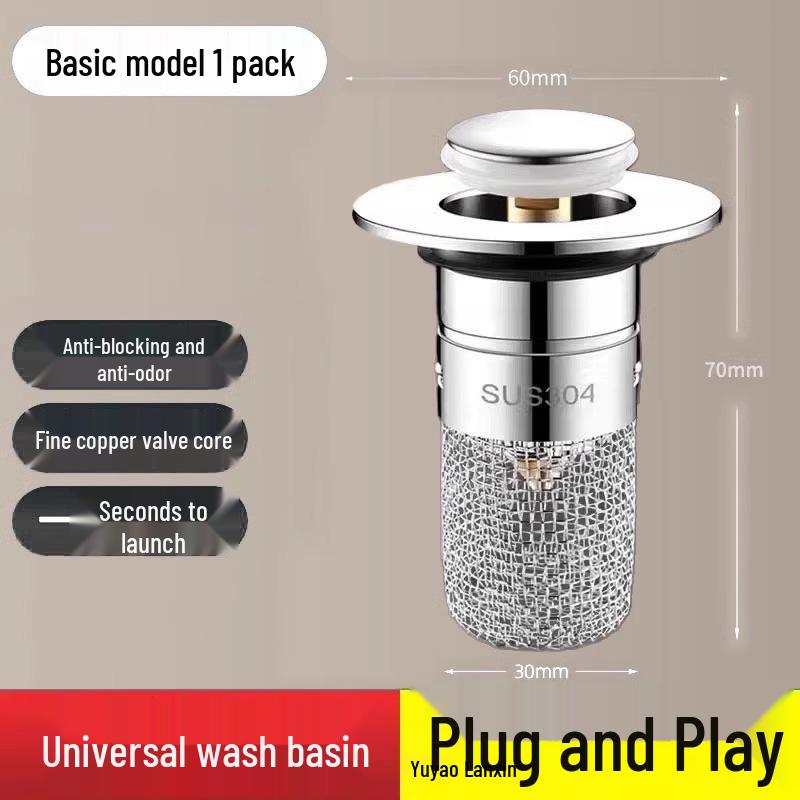Push-Type Sink Leak Stopper: Universal Bounce Core Drainer & Deodorant Filter for Washbasins