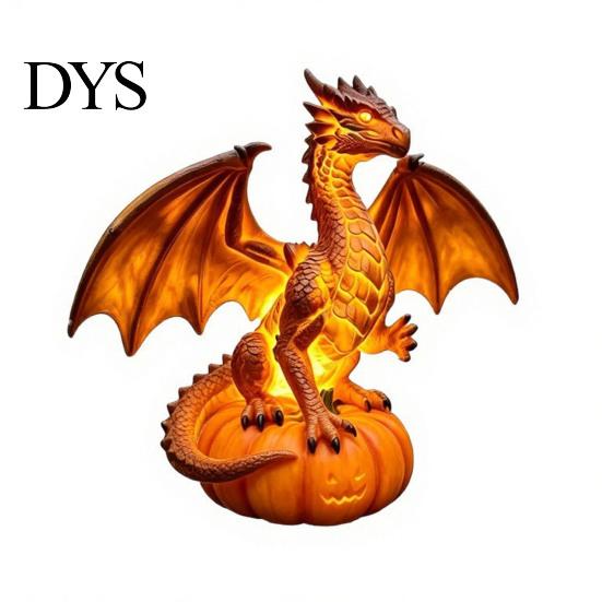 Luce Notturna LED Ambientale Calda Luce Solare da Giardino Drago, Zucca Gotica in Resina per la Notte di Halloween Statua Decorativa per Stanza Dark Fantasy, Ornamento Medievale
