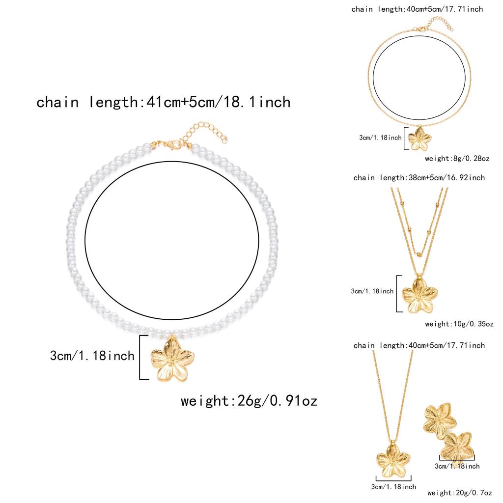 Alloy Flower Pendant Chain With Matching Earrings For Spring Fashion Accessories