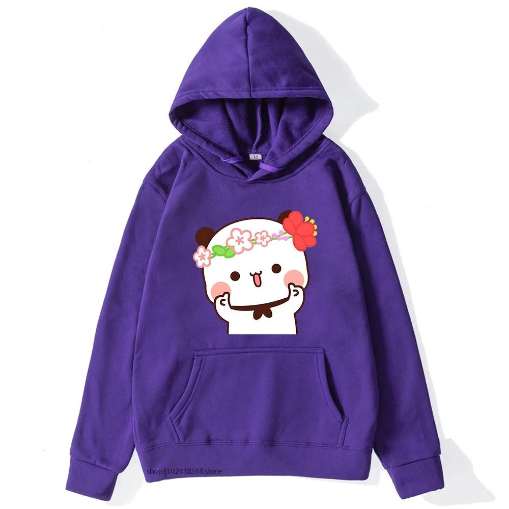 Cute Pretty BuBu Panda in Flowery Head Piece Hoodie DuDu Bear Dancing and Playing with A Guitar Sweatshirt Women Tops