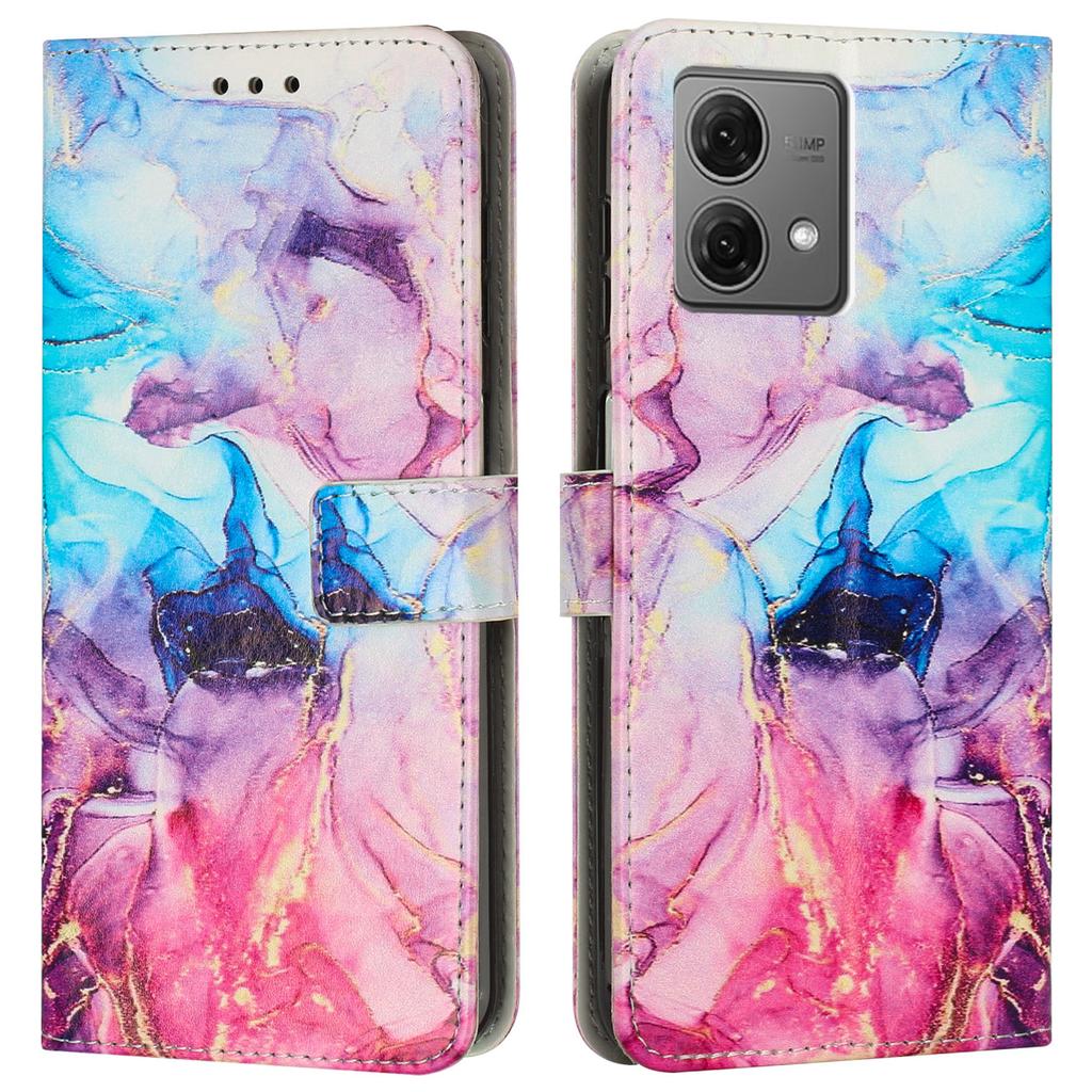 For Motorola Moto G84 5G Stand Case Marble Pattern PU Leather Wallet Phone Cover with Wrist Strap