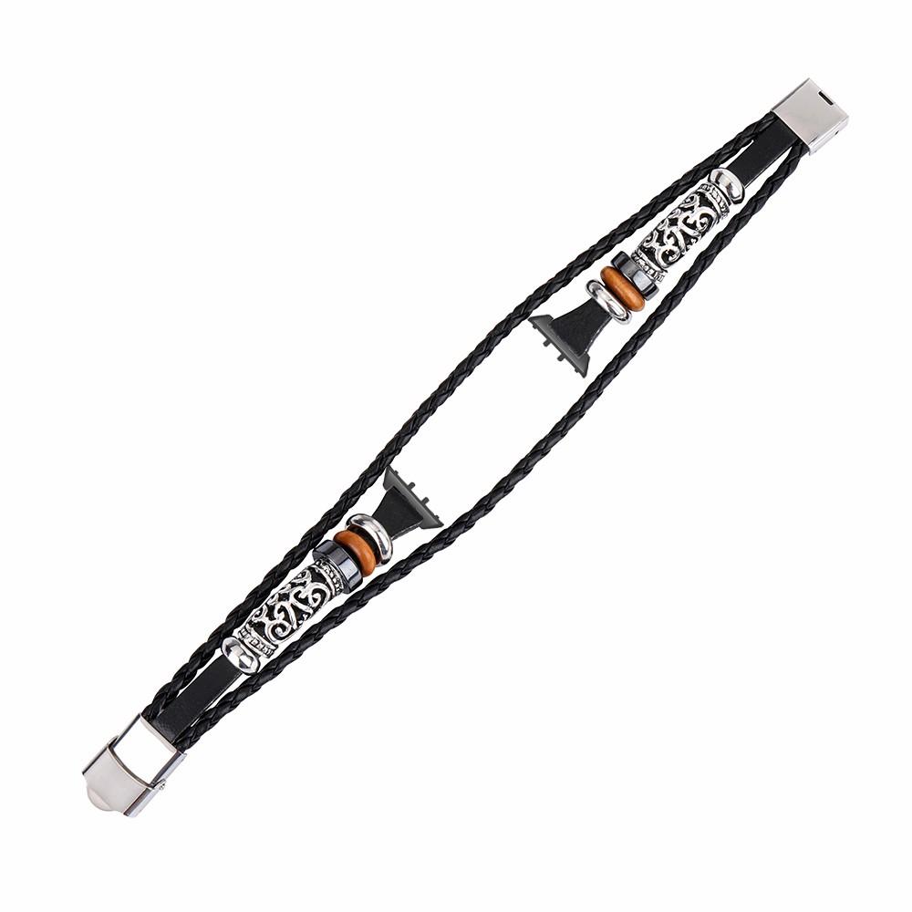 For Samsung Galaxy Fit3 PU Leather+Metal Bracelet Ethnic Retro Style Watch Strap