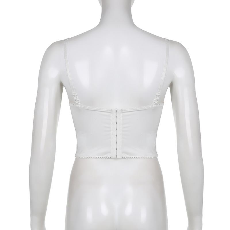 Purely Sweet and Spicy Lace Patchwork Bow Suspender Sexy Perspective Cross Strap Strapless Hot Girl Corset with Design Sense of Ultra-short Vest