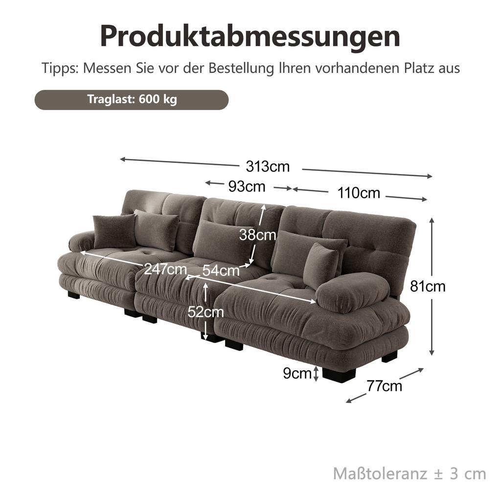 3-Seater Modular Corner Sofa with Deep Seat, Chenille Sleeper Sofa Comfortably Upholstered for Living Room, Apartment, Studio, Office, Chenille Brown