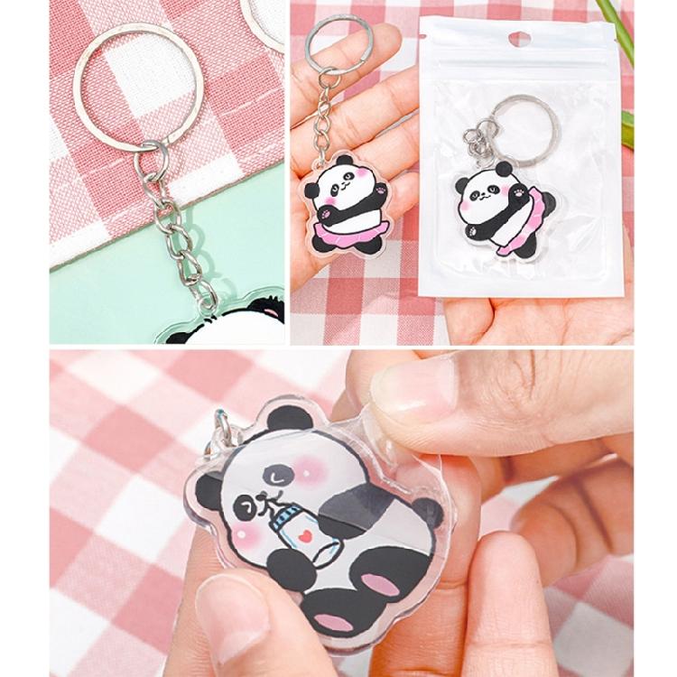 6pcs Stylish Panda Keychain Acrylic Keyring Bag Pendant Animal Lover Accessory Car Interior Decoration Handmade Present