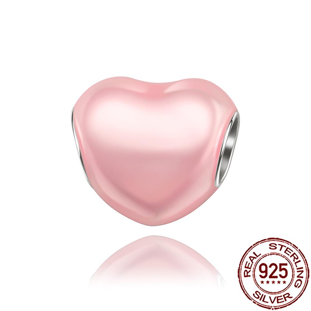 New Charms 925 Silver Colorful Shine Heart Shaped Charm Beads Fit Snake Chain Bracelet Necklace Women DIY Jewelry