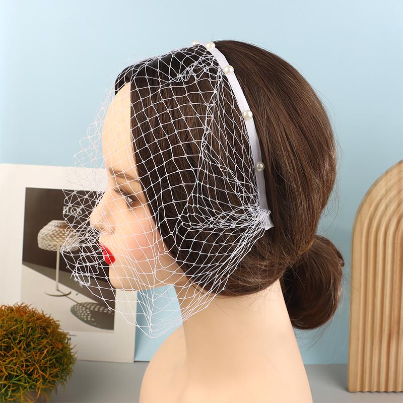 Fashion Tulle Cage Veil With Pearls Wedding Party Dress Veil Headbands Hair Jewelry Party Stage Headgear Headdress