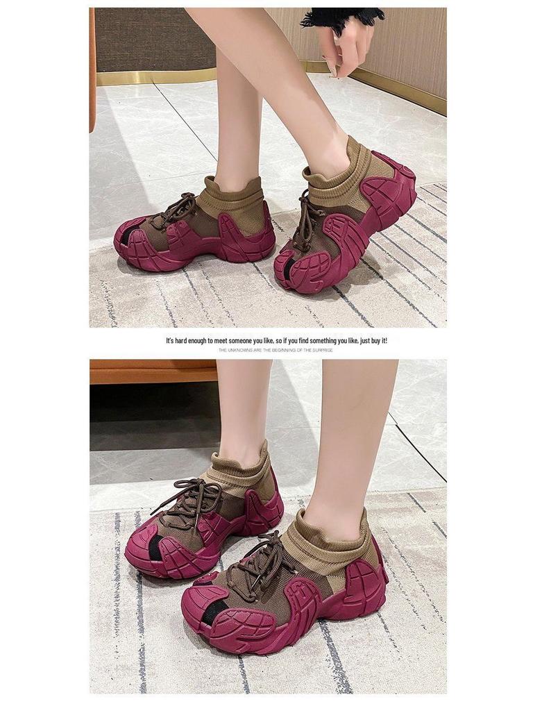 Dámské bavlněné pletené tenisky s fleecovou podšívkou a silnou podrážkou: Boty ve stylu ležérních ponožek pro plnoštíhlé