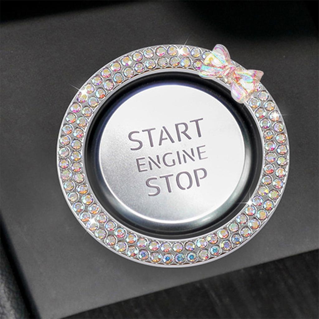 Mechesa Rhinestone Car Engine Start Stop Decoration Ring, Car Push Start Button Ring, Rhinestone