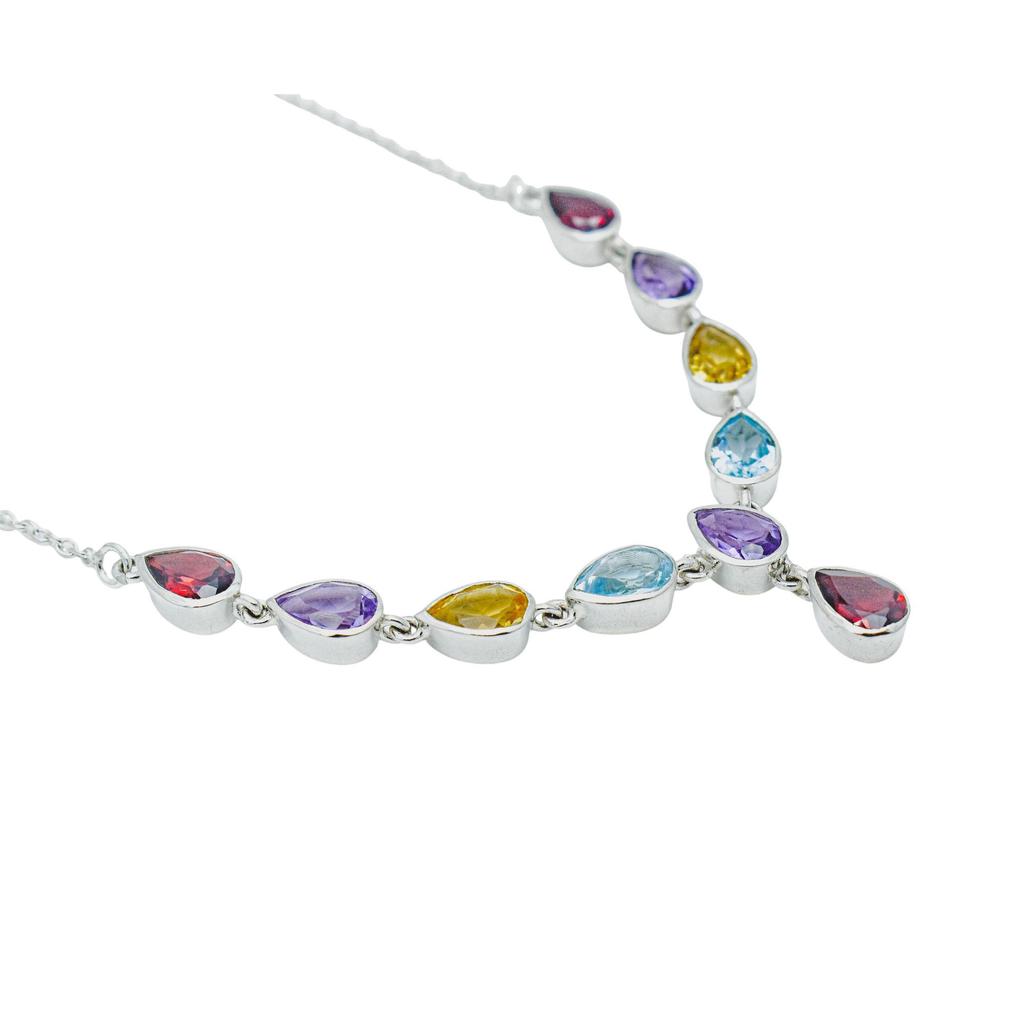 Multi gemstone handmade necklace for her, sterling silver minimalistic necklace, colorful jewelry, gift for her, anniversary gift