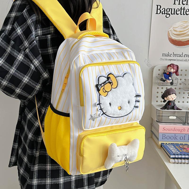 Cartoon Boys And Girls Backpack, Foreign Style Striped Cute Cat, Primary School Student Schoolbag, Large Capacity Children'S Backpack