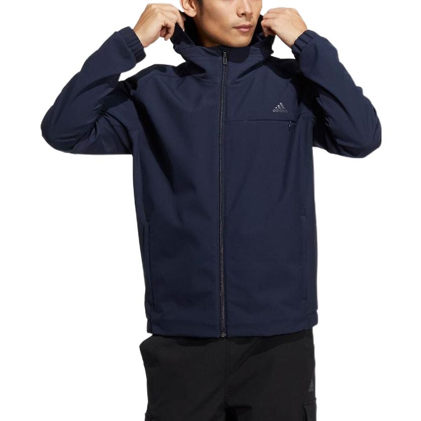 Adidas Solid Color Sports Casual Hooded Jacket Men Jacket Blue HP1415